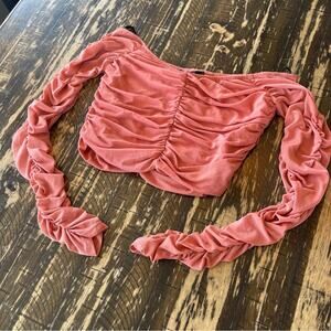 21 - Coral Mesh Long Sleeve Crop Top – Medium